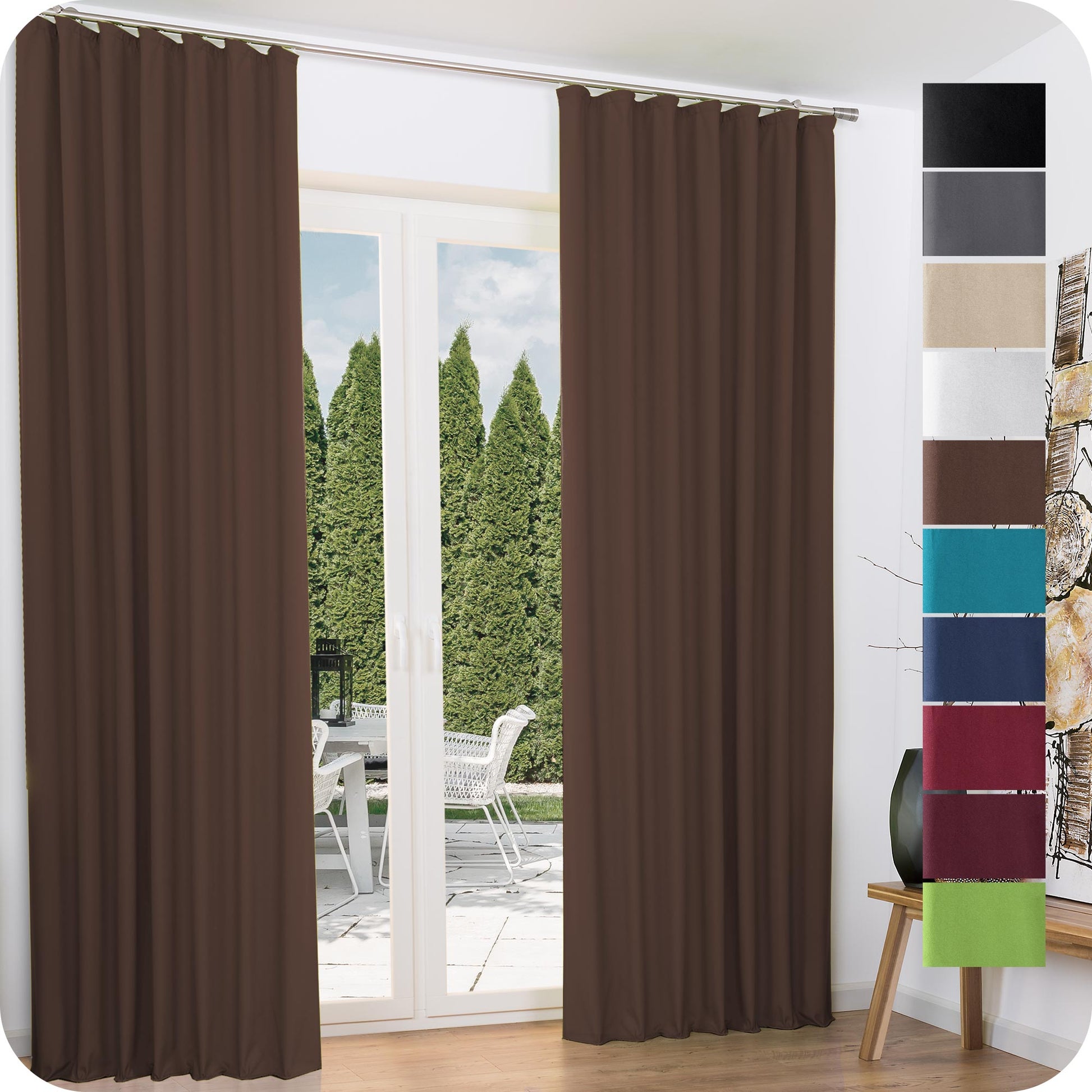 2-piece Beautissu Amelie thermal curtains with universal band in various colors for energy efficiency and UV resistance.