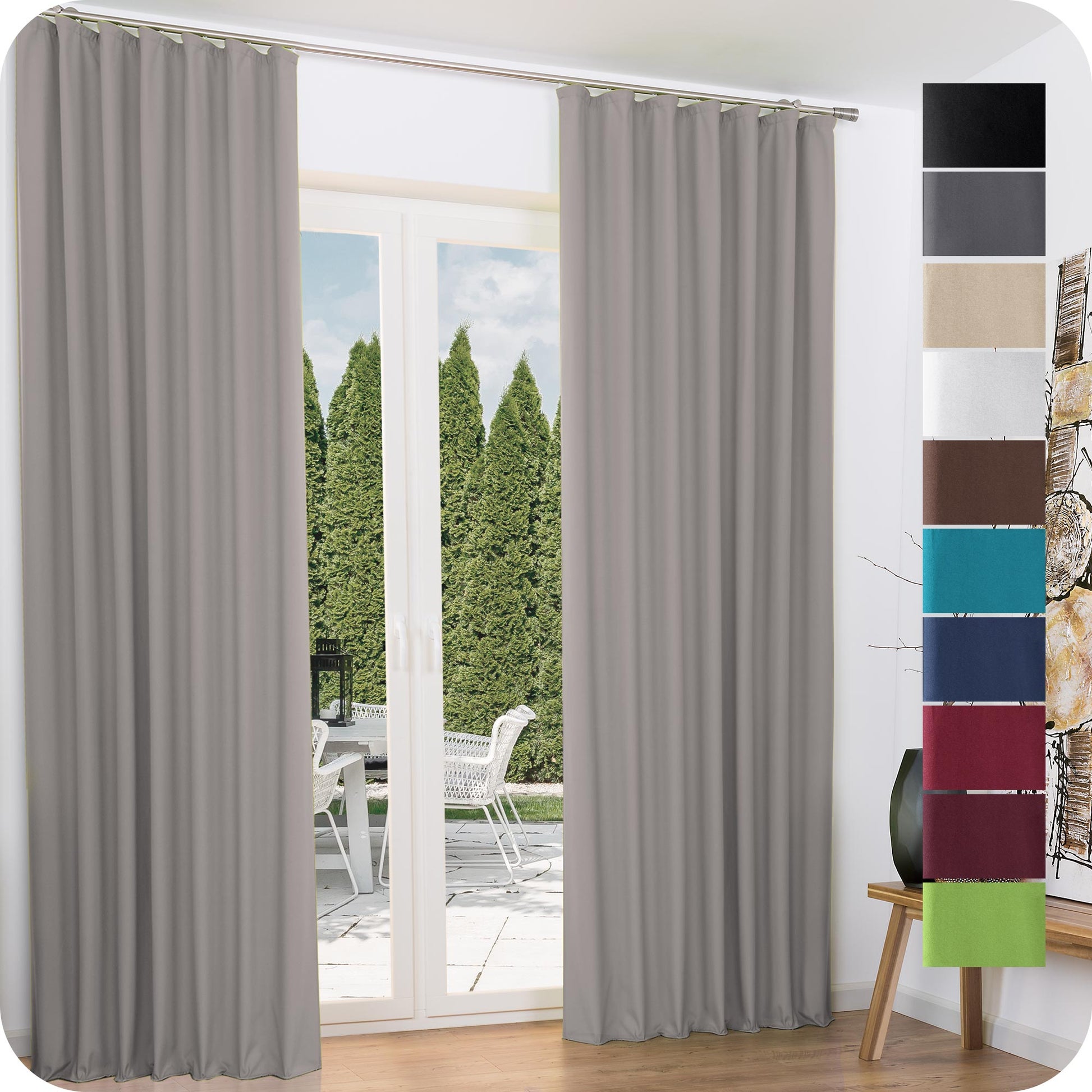 Thermo curtains Beautissu Amelie with pleated band, multiple colors, 100% polyester, UV-resistant, insulating and energy-efficient.