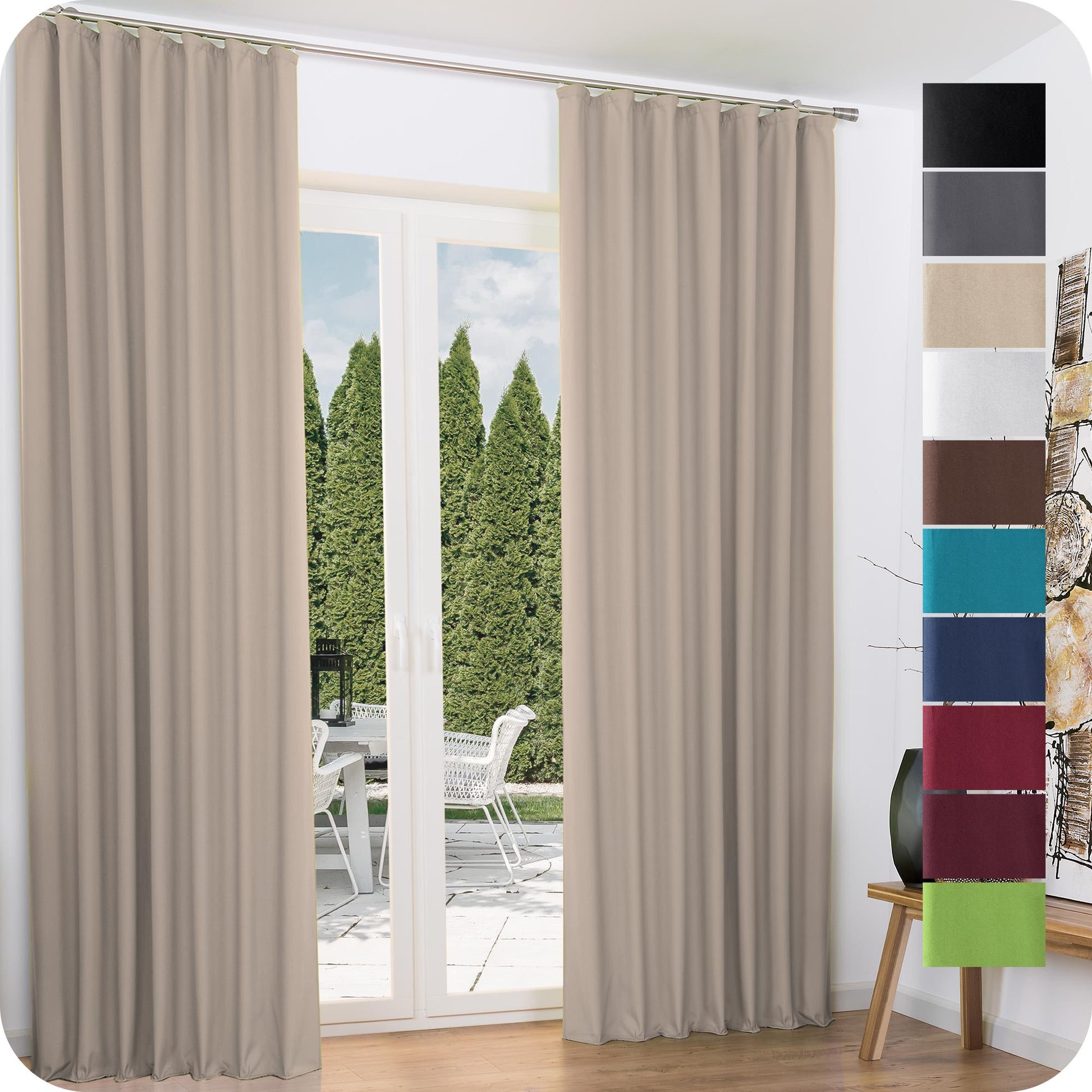 Beautissu Kräuselband Amelie Thermo Vorhänge in verschiedenen Farben, isolierend und lichtundurchlässig, 2er Set.