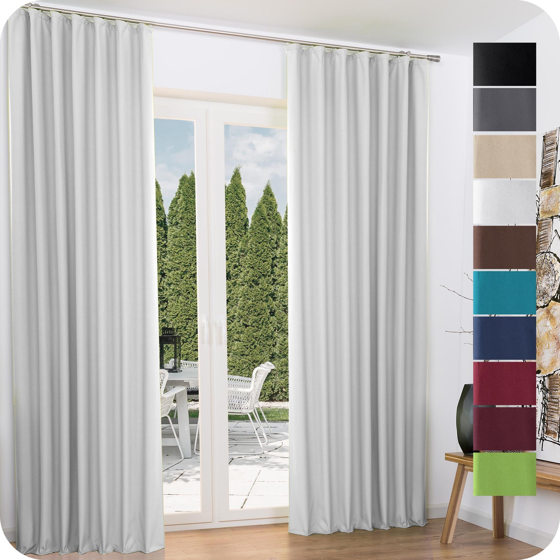 2er Set Beautissu Kräuselband Amelie Thermo Vorhänge in verschiedenen Farben vor Fenster, energieeffizient und lichtundurchlässig.
