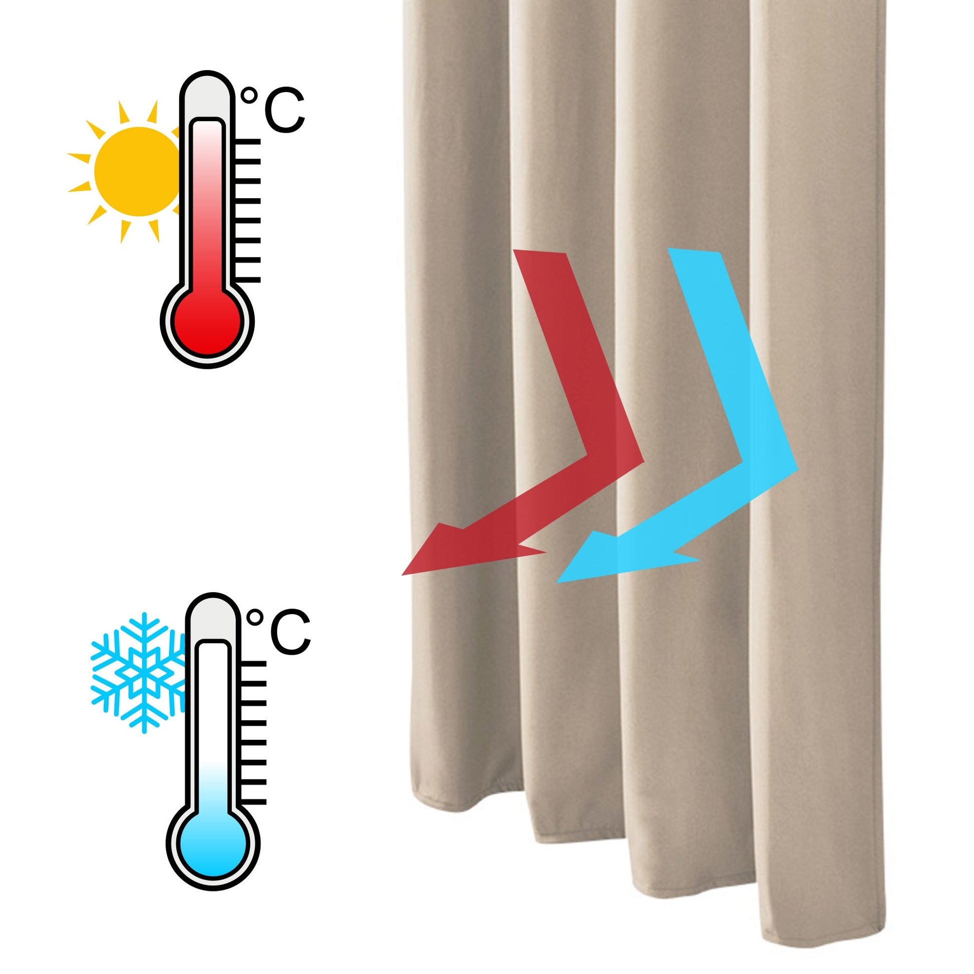 Beautissu Kräuselband Amelie Thermo Vorhänge in Beige, Energie- und Lichtschutz, Klimasymbolik