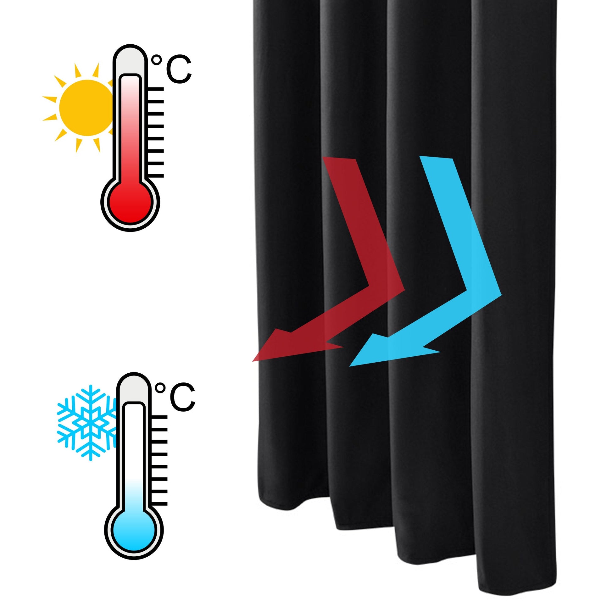 Beautissu Kräuselband Amelie Thermo Vorhänge, isolierend, lichtundurchlässig, schwarz, elegante Falten, energiesparend.
