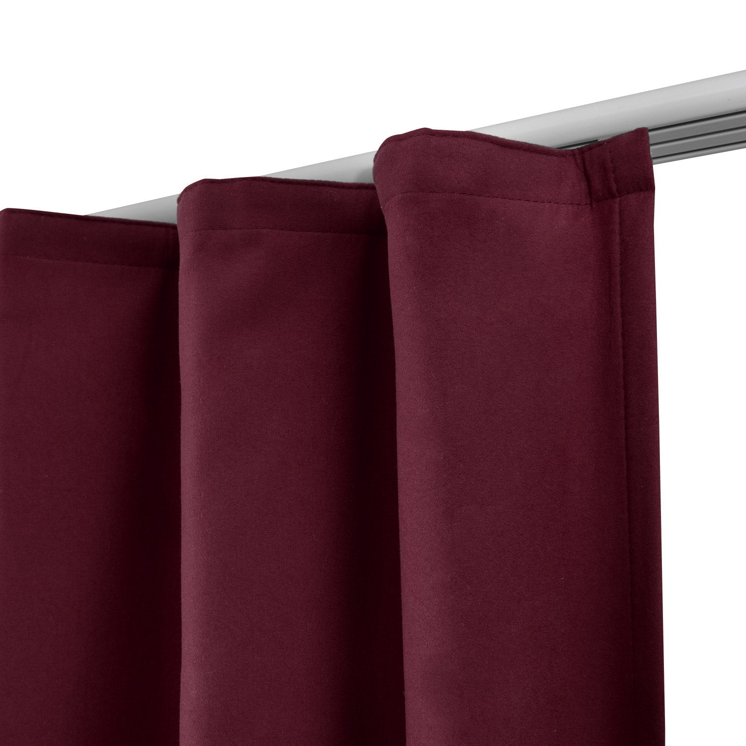 Beautissu Amelie Thermo curtain with universal tape, deep red color, elegant fold, polyester fabric.