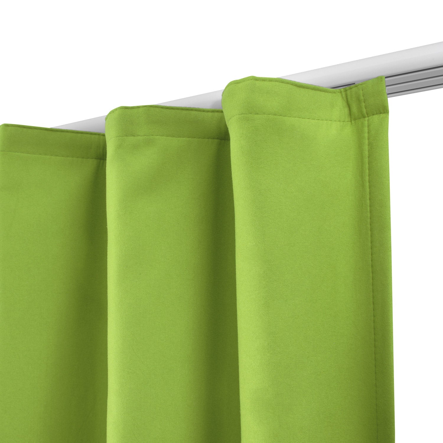 Beautissu Amelie green thermo curtains with Kräuselband, UV-resistant polyester fabric.
