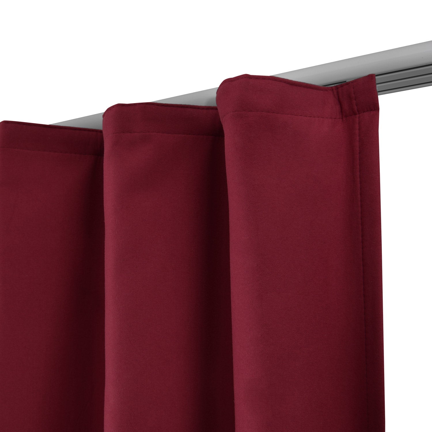 Beautissu Kräuselband Amelie Thermo Vorhänge in burgundy with universal band hanging system, UV-resistant.