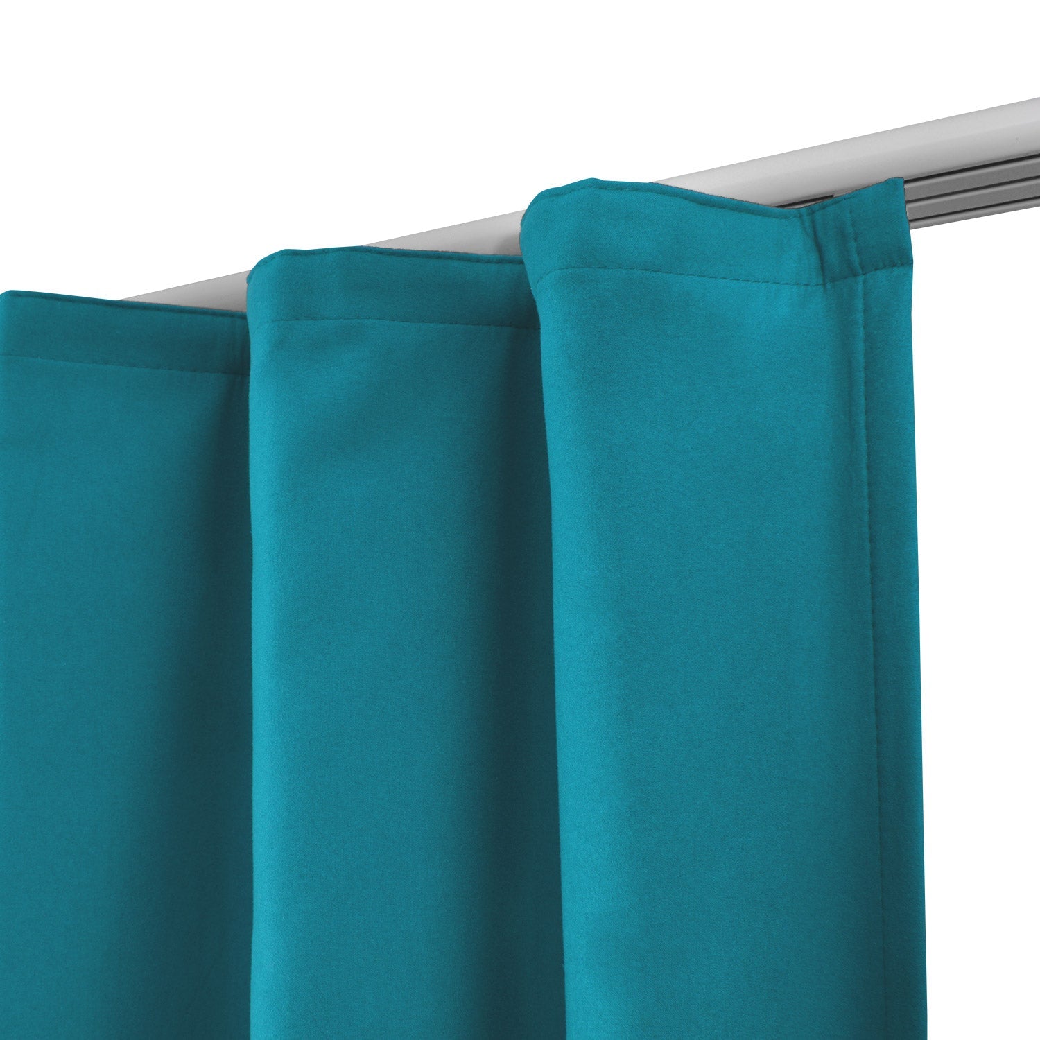 Beautissu Kräuselband Amelie thermo curtains in teal with universal band hanging.