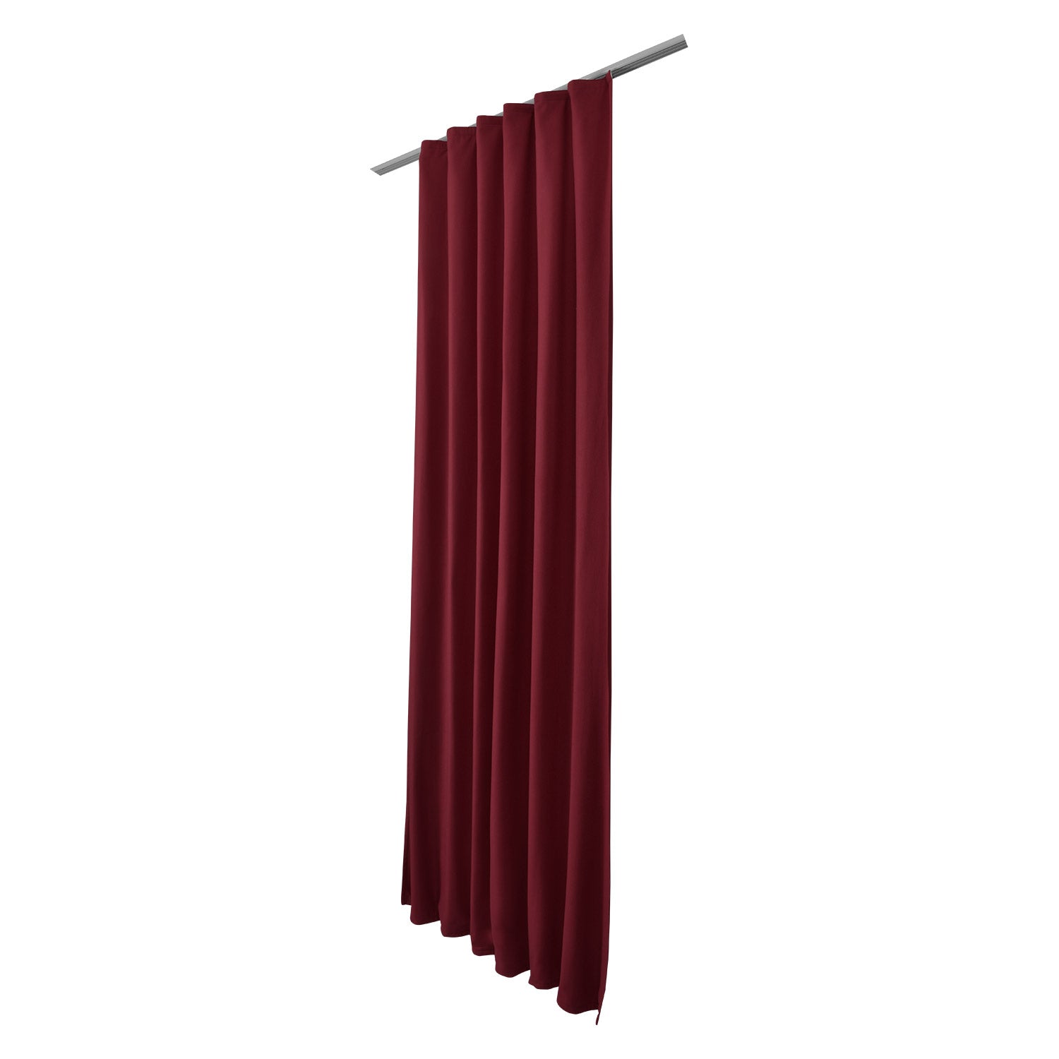 Beautissu Amelie thermal curtains with pleated tape in rich color hanging on a rod.