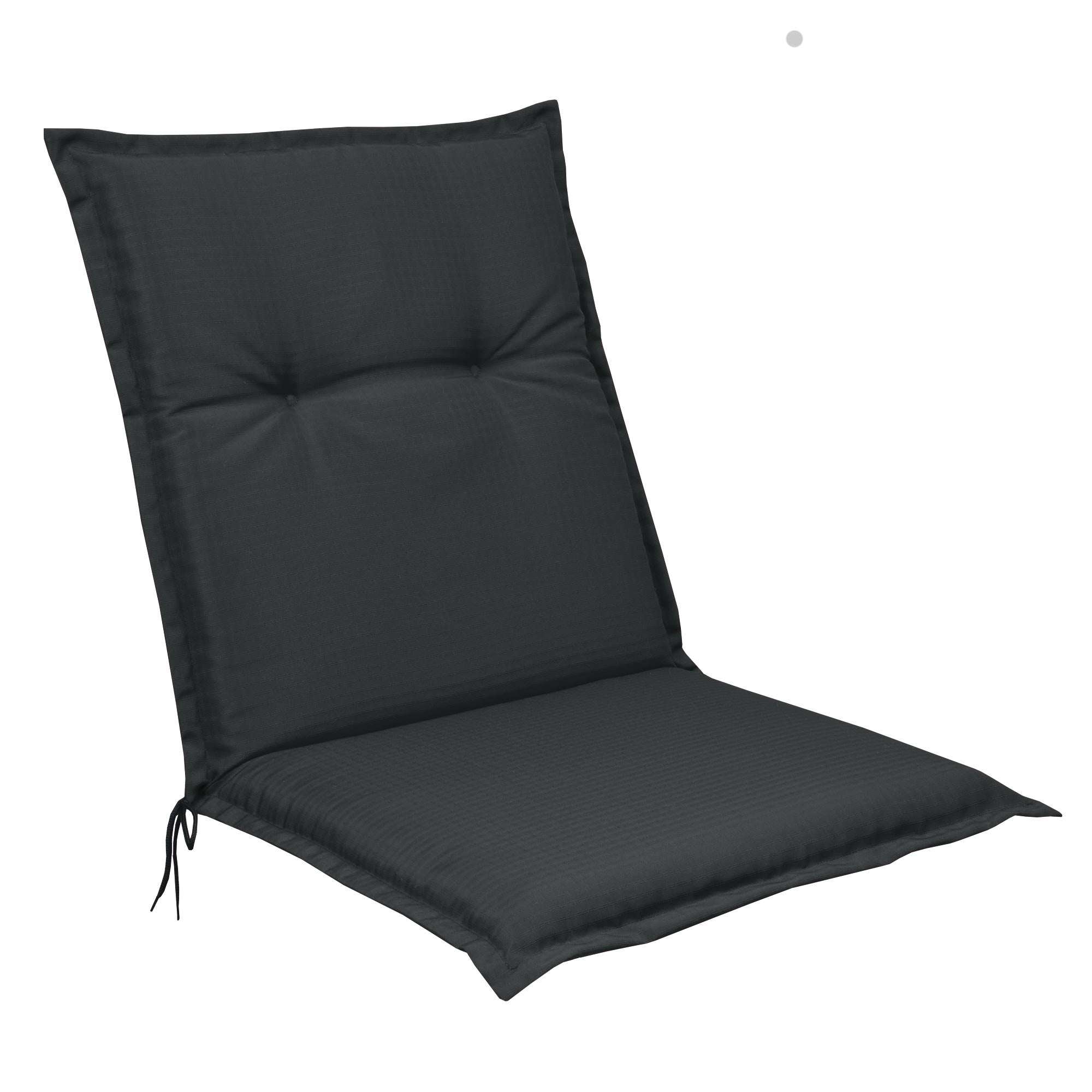Beautissu Base NL garden chair cushion in black, 100x50x6 cm, with securing straps for comfort and stability, Oeko-Tex certified.