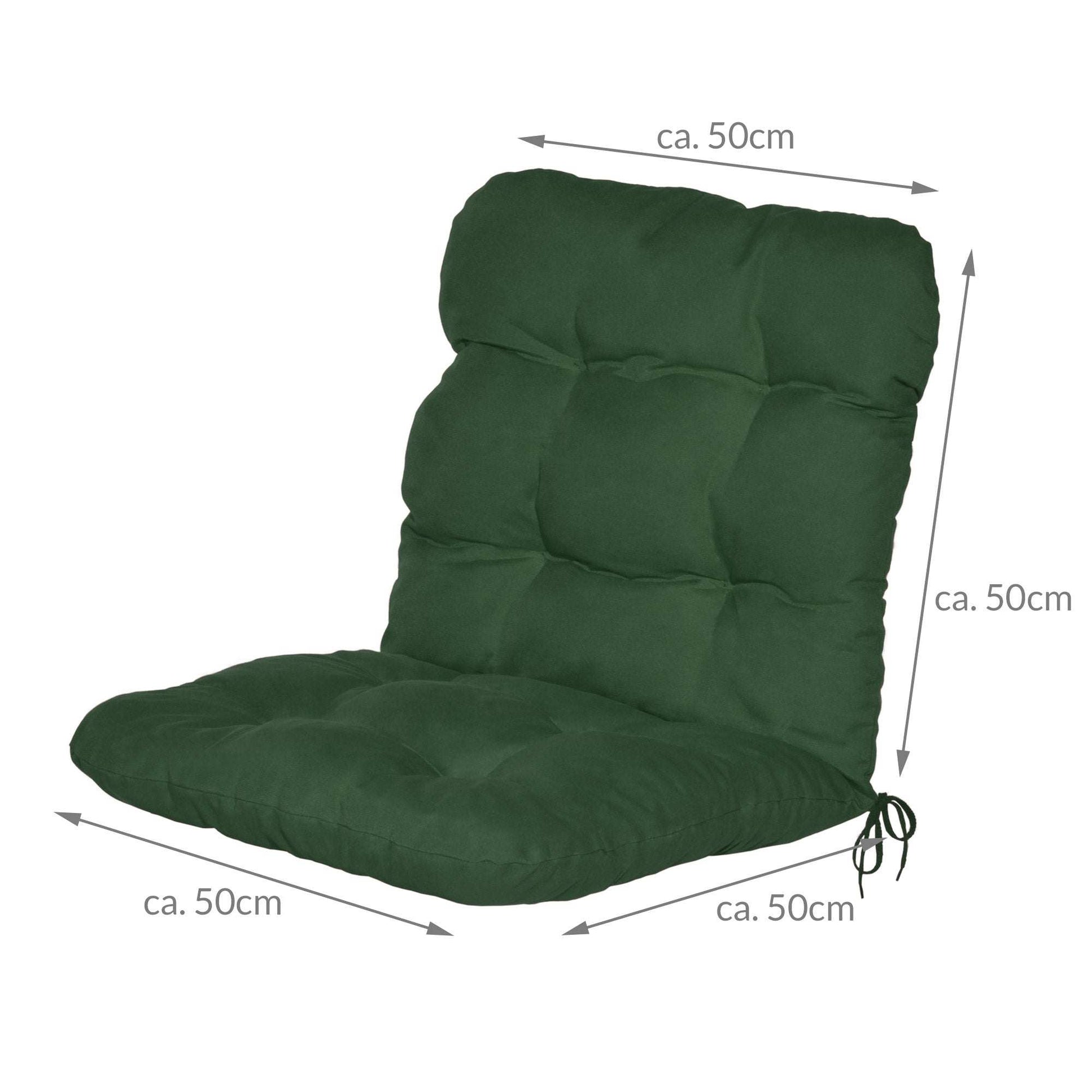 Beautissu Flair NL garden chair cushion 100x50x8 cm in green with fastening bands for secure fit.