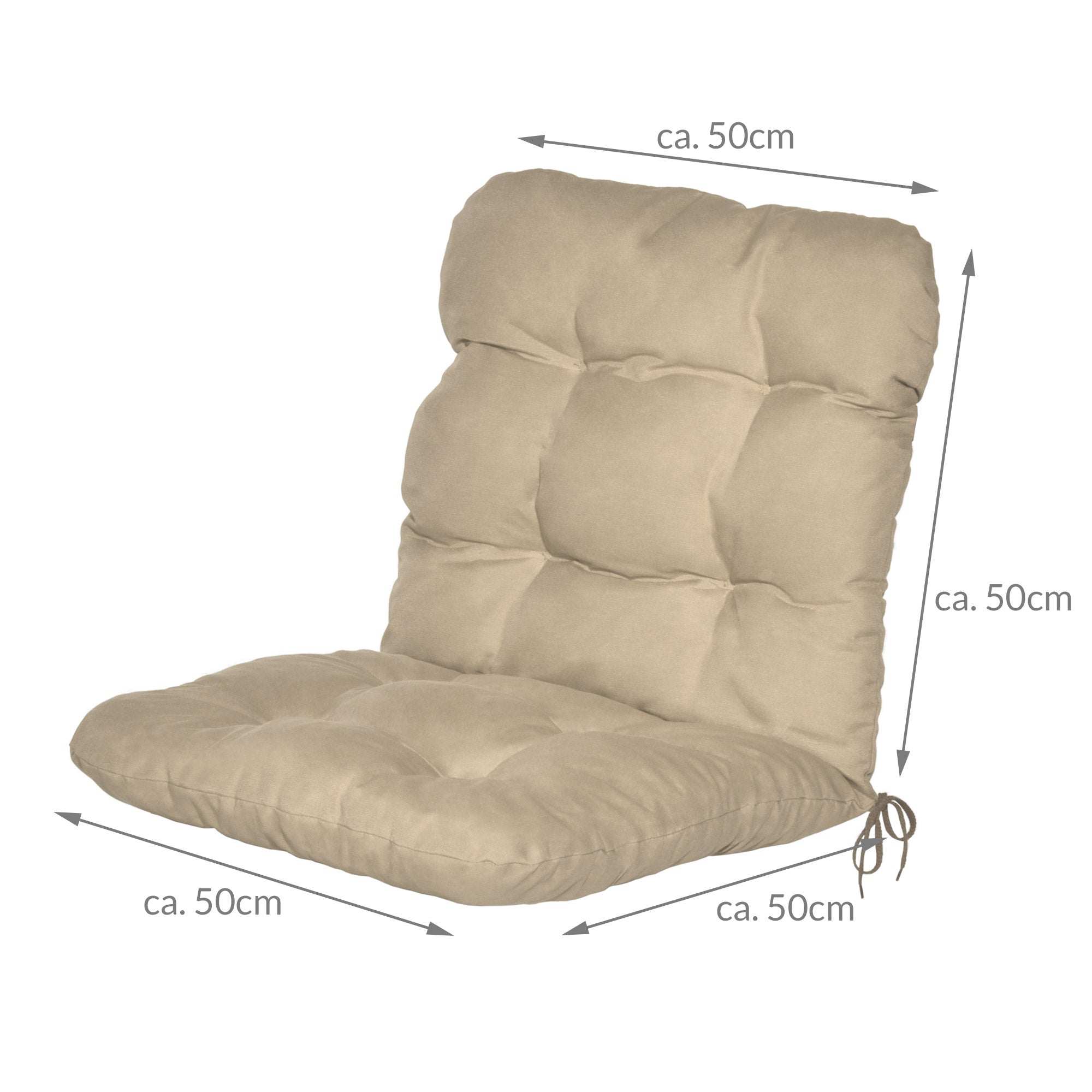 Beautissu Flair NL Niederlehner Auflagen 100x50x8 cm in beige with fastening ties for secure placement on garden chairs.