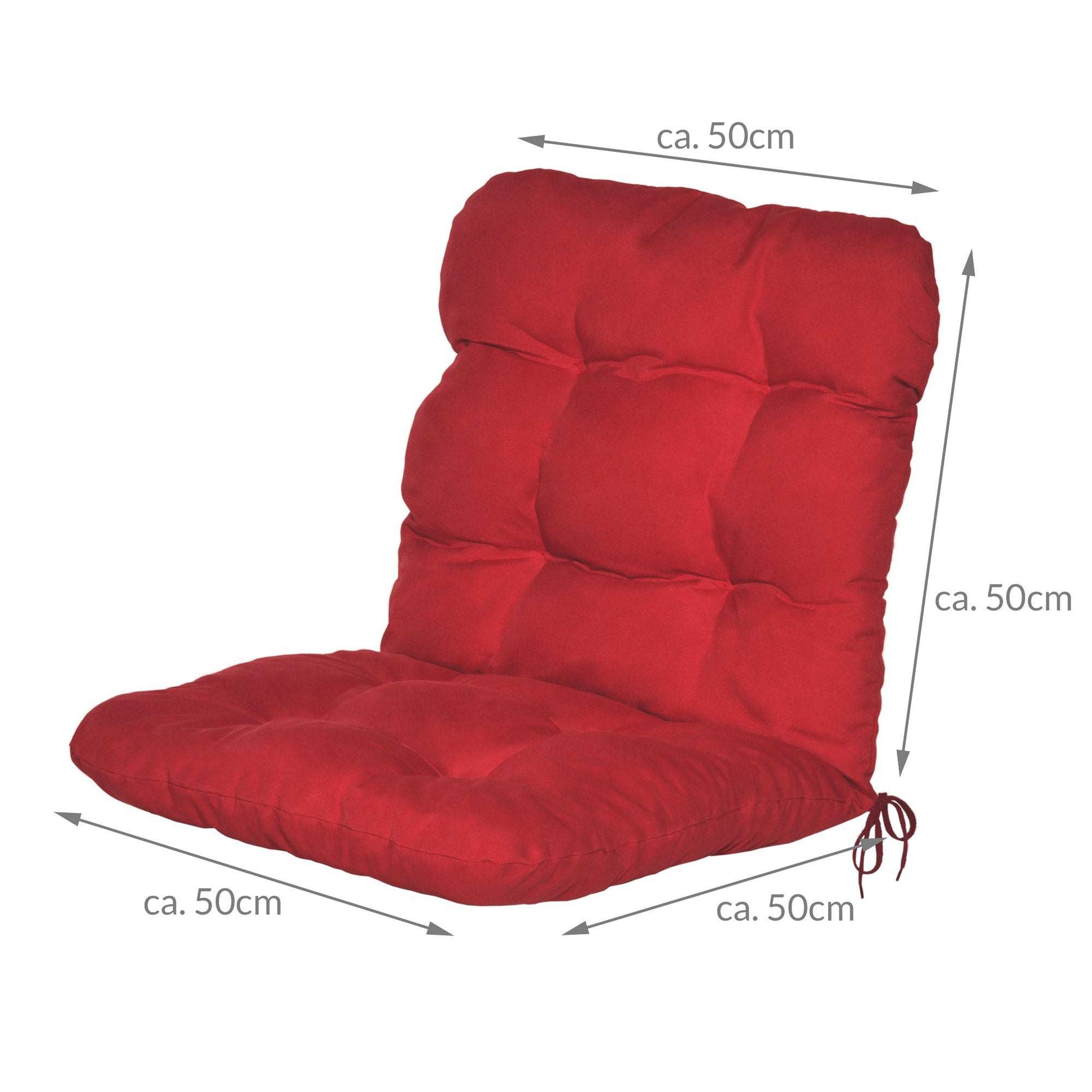 Beautissu Flair NL garden chair cushion in red, 100x50x8 cm, with fastening bands for non-slip seating.