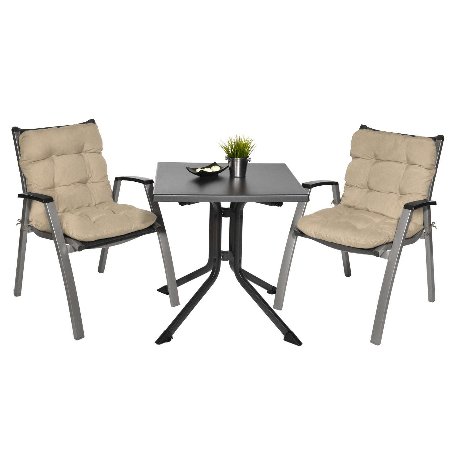 Beautissu Flair NL garden chair cushions with fixing bands in beige, enhancing garden furniture comfort.