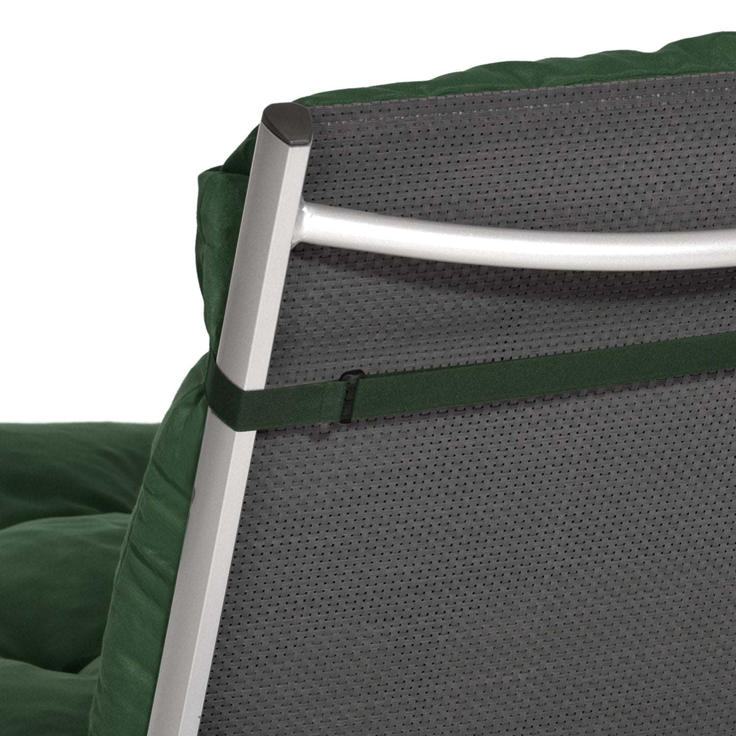Beautissu Flair NL garden chair cushion with green cover and secure attachment straps.