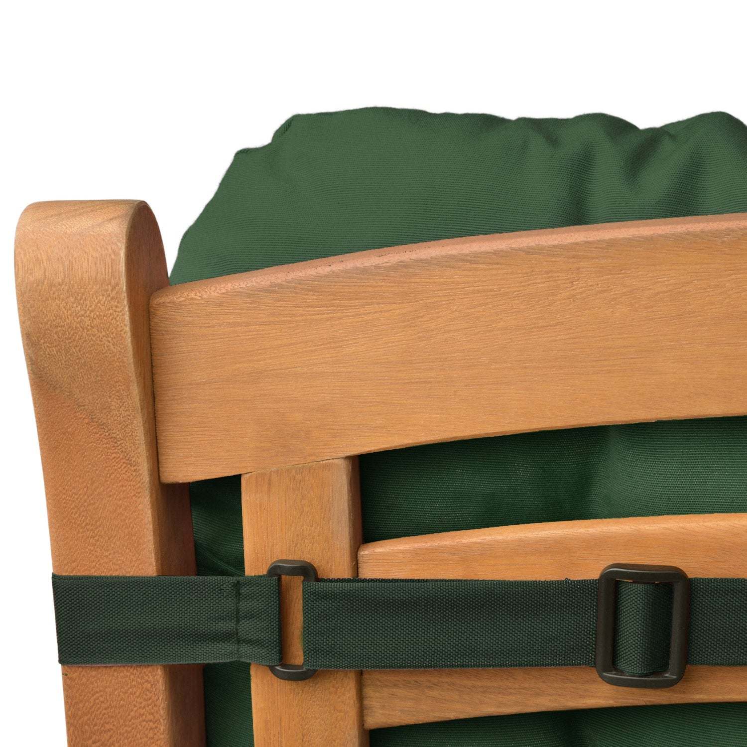 Cushioned outdoor chair pad with attachment straps in green from Beautissu Flair NL.