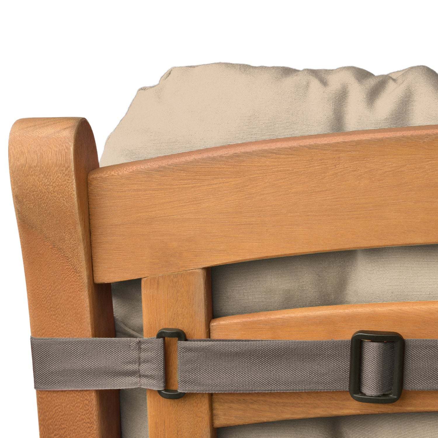 Beautissu Flair NL Niederlehner Auflagen on a wooden chair with fastening straps for secure fit.
