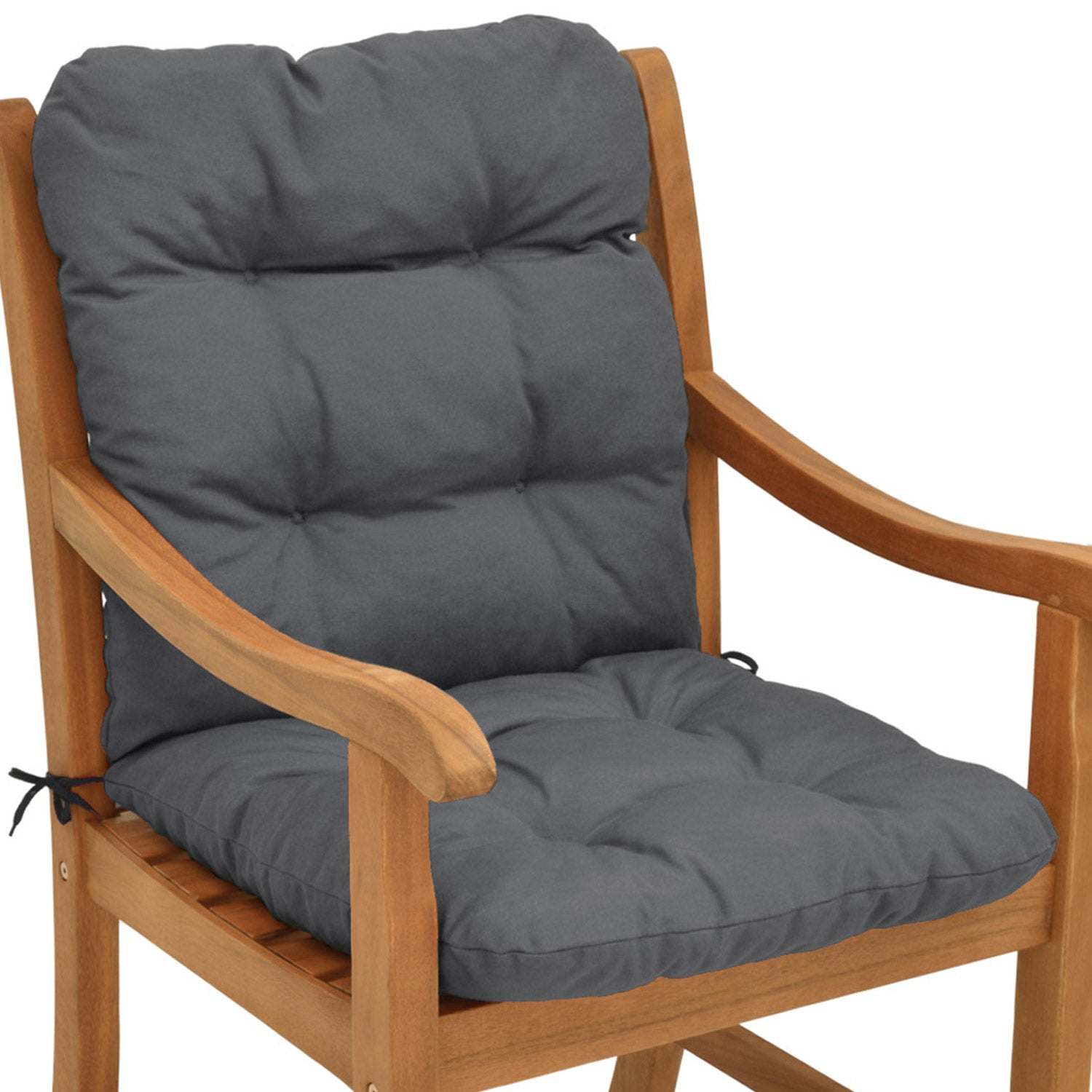 Beautissu Flair NL garden chair cushion in grey, measuring 100x50x8 cm, offers high-quality comfort with secure fastening straps for slip resistance.