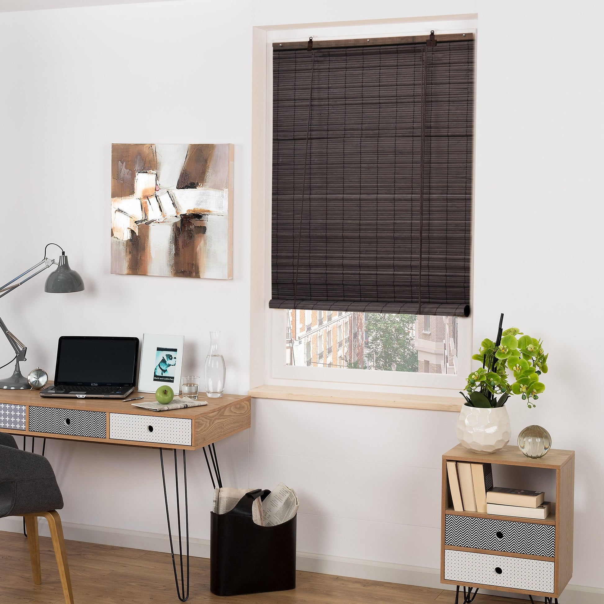 Bamboo roller blind Sol Royal SolDecor B86 in a modern room setting.