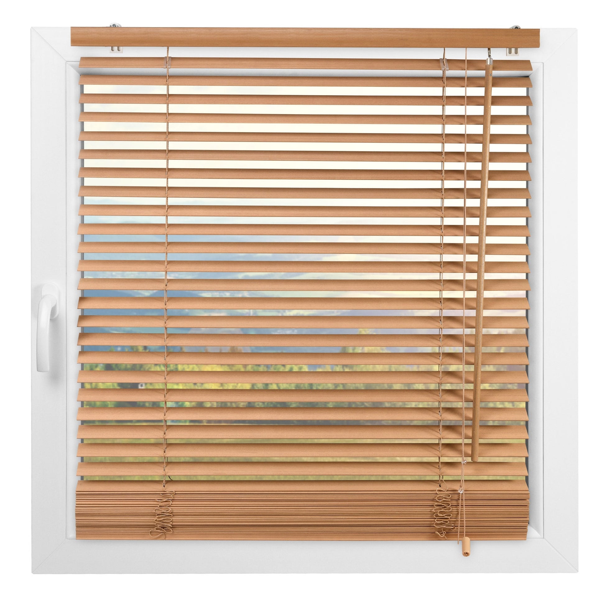 Sol Royal Holzjalousie JH3 in neutraler Farbe, hochwertiges Design, flexible 25 mm Lamellen, verstellbar für Sonnenschutz und Privatsphäre.