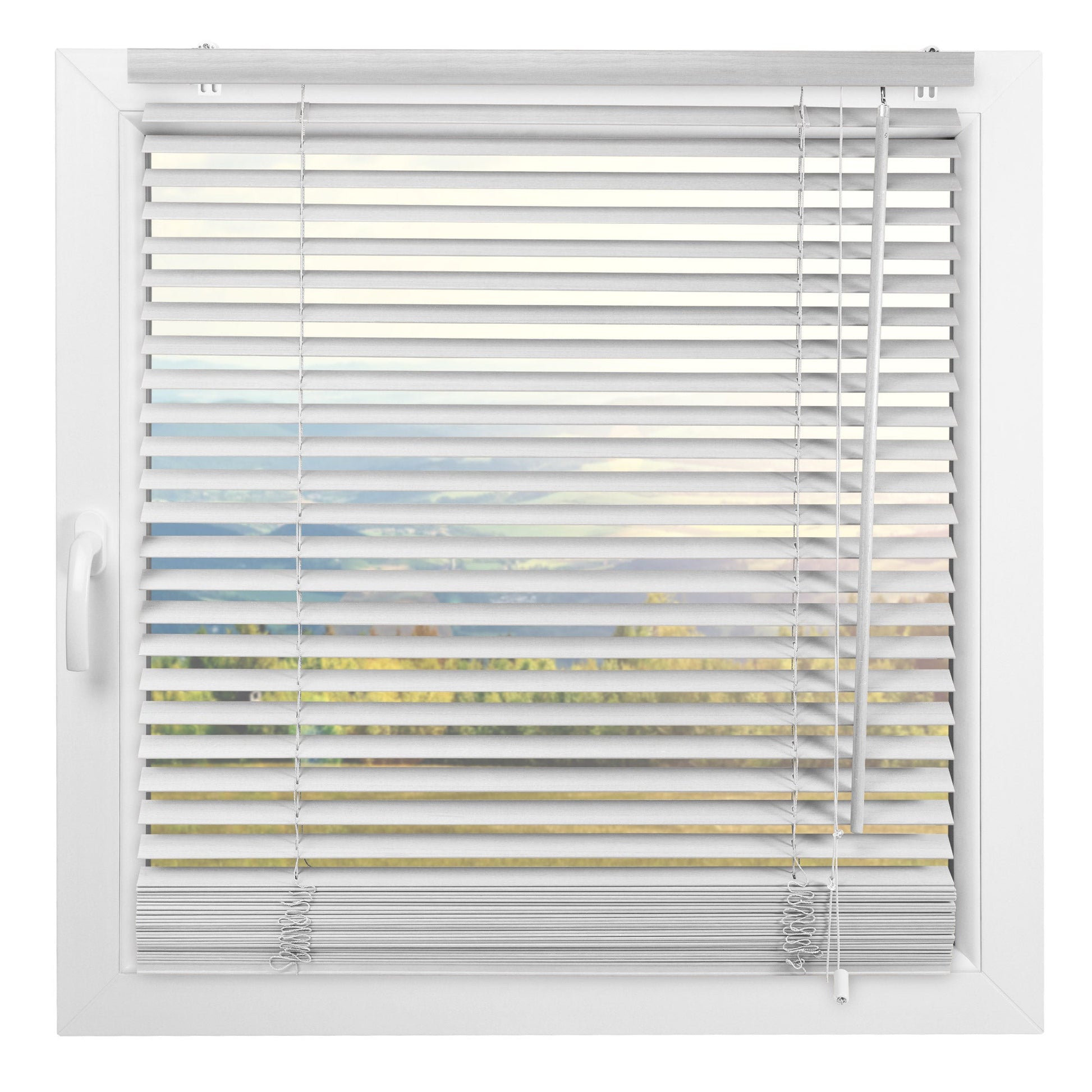 Wooden window blind with adjustable slats showcasing Sol Royal Holzjalousie JH3 design, providing sunlight and privacy control in diverse colors and sizes.