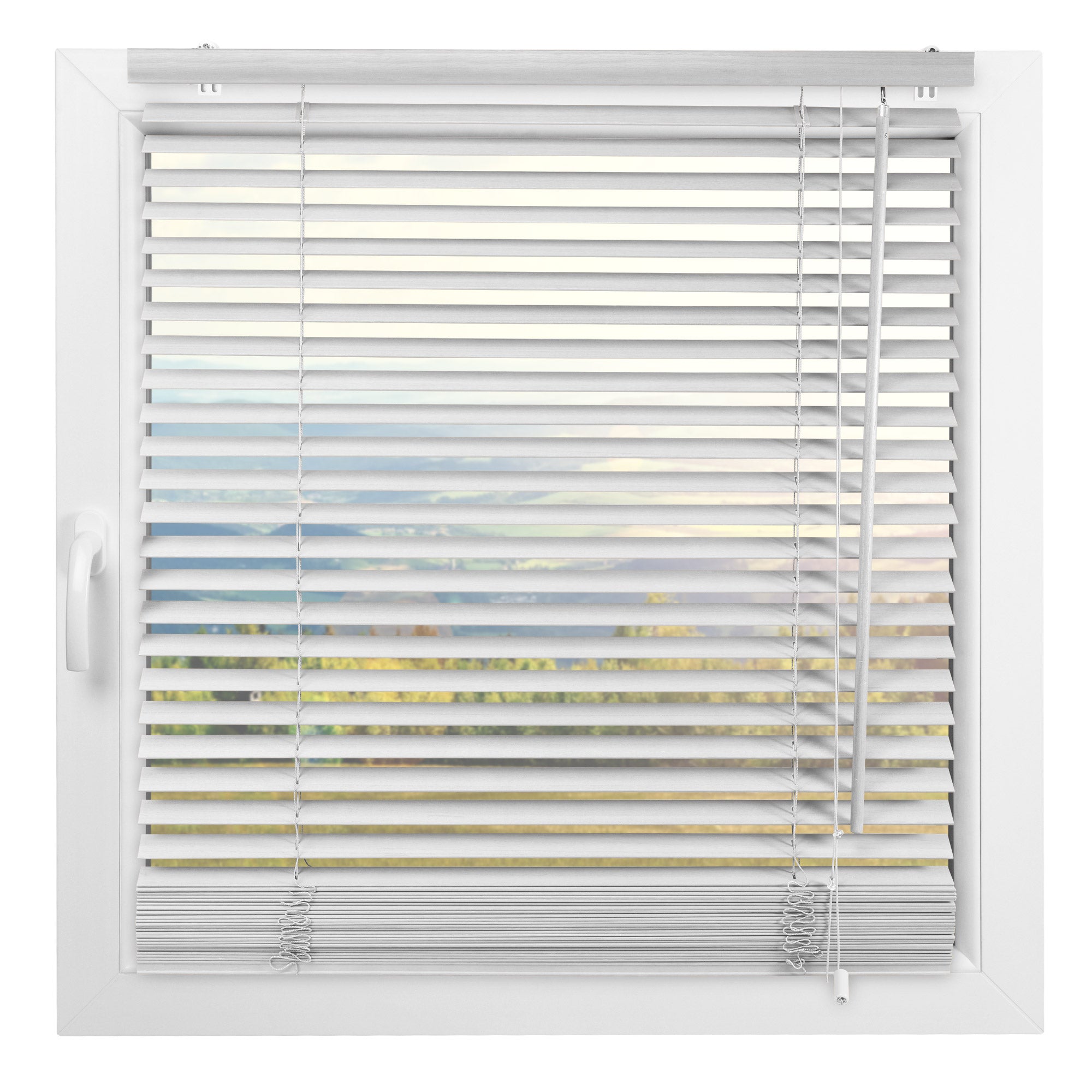 Wooden window blind with adjustable slats showcasing Sol Royal Holzjalousie JH3 design, providing sunlight and privacy control in diverse colors and sizes.