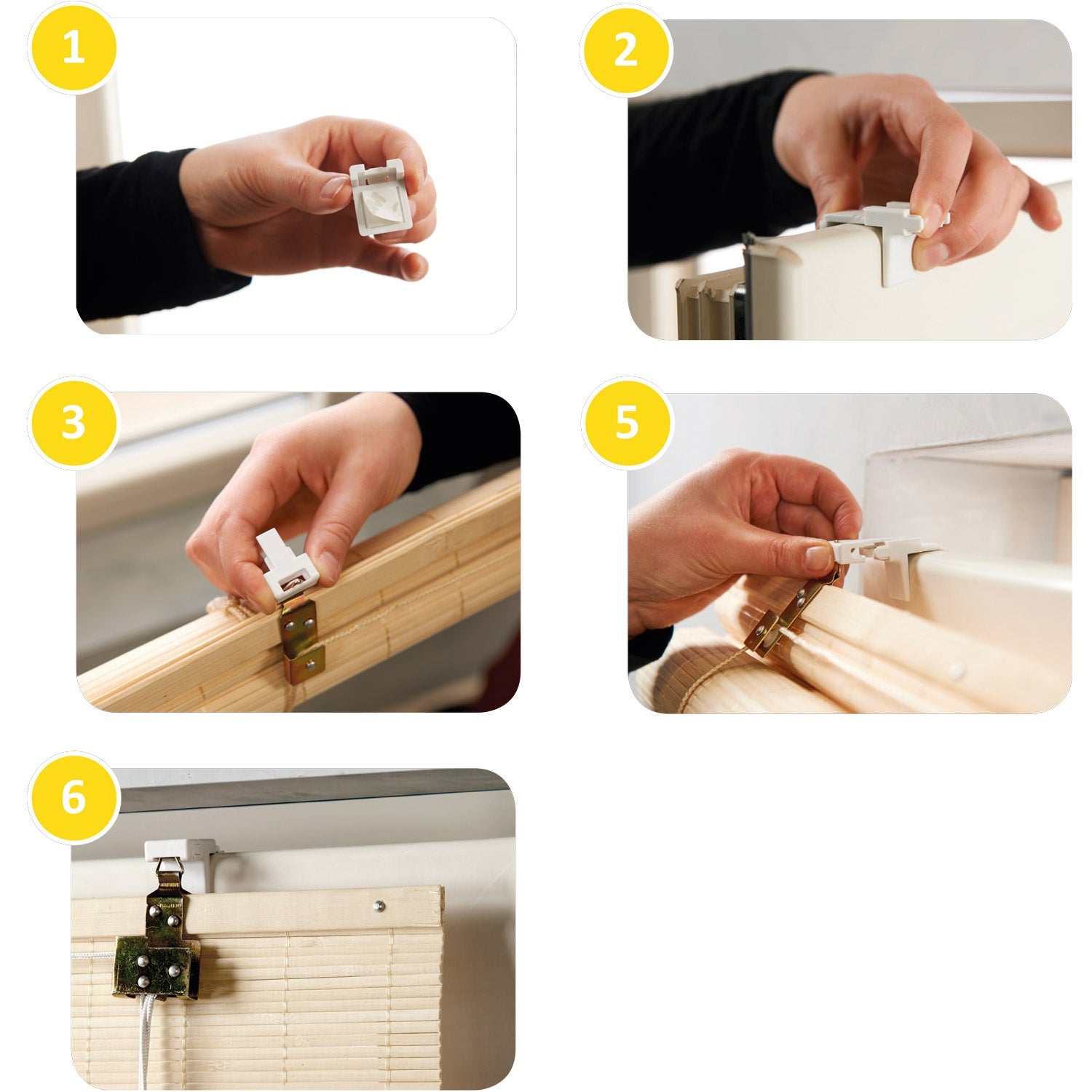 Sol Royal SolDecor B86 Bambusrollo installation steps for wall and frame mounting, showcasing user-friendly setup and child safety features.