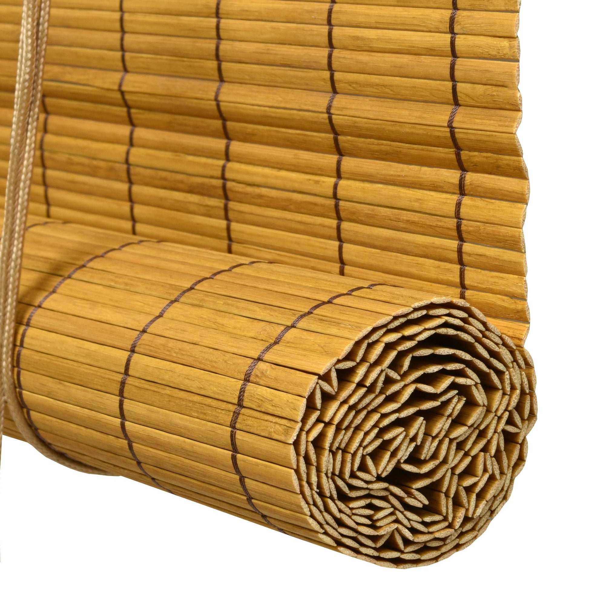 Sol Royal SolDecor B86 bamboo roller blind in rolled-up position showing wood texture.