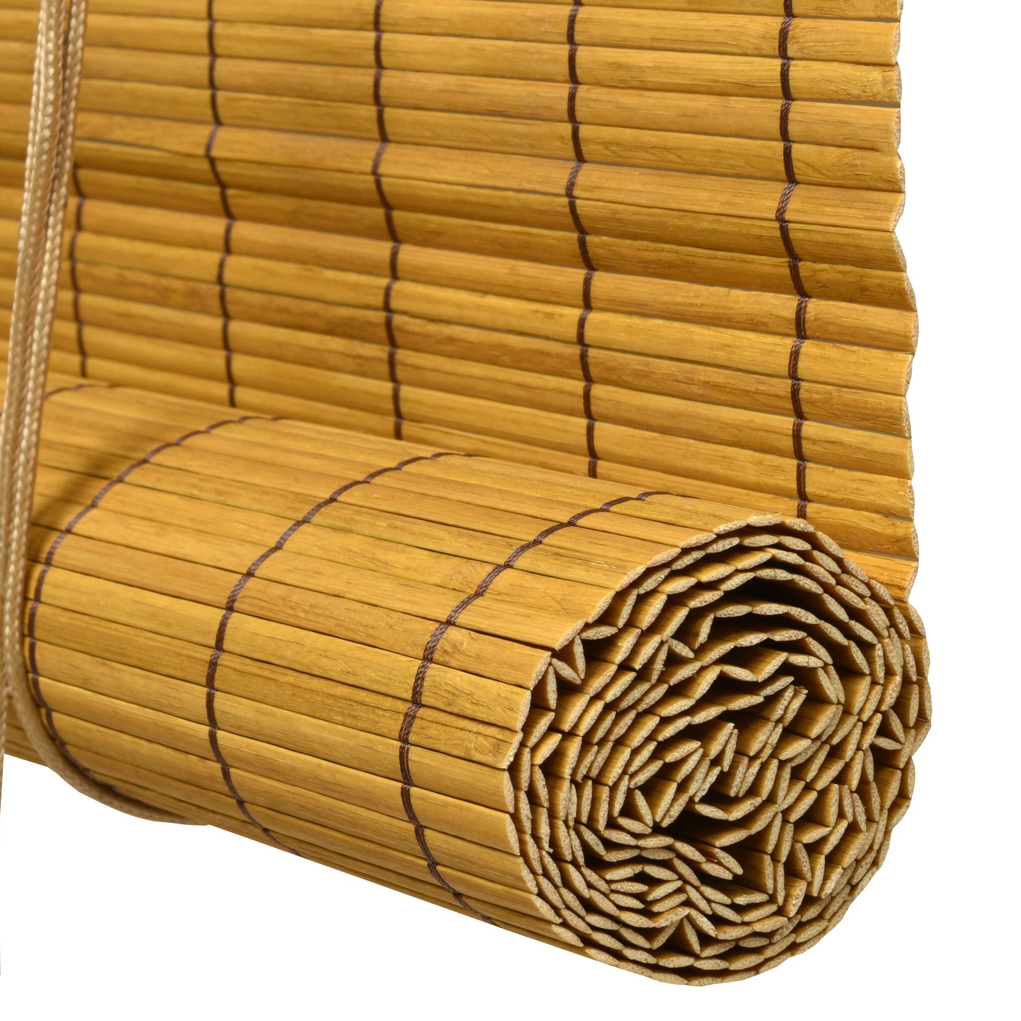 Sol Royal SolDecor B86 bamboo roller blind in rolled-up position showing wood texture.