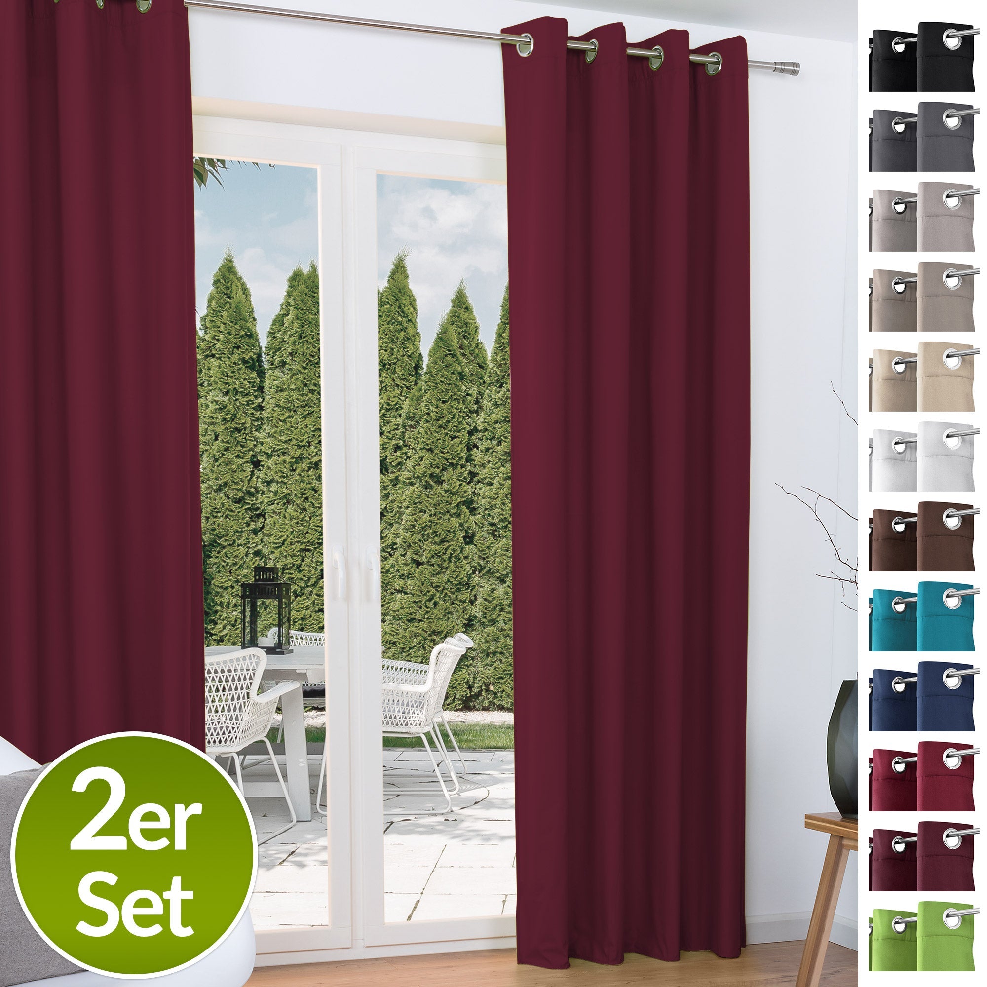 2er Set Beautissu Ösenschal Amelie Thermo Vorhänge in verschiedenen Farben, isolierend und UV-beständig, aus 100% Polyester.