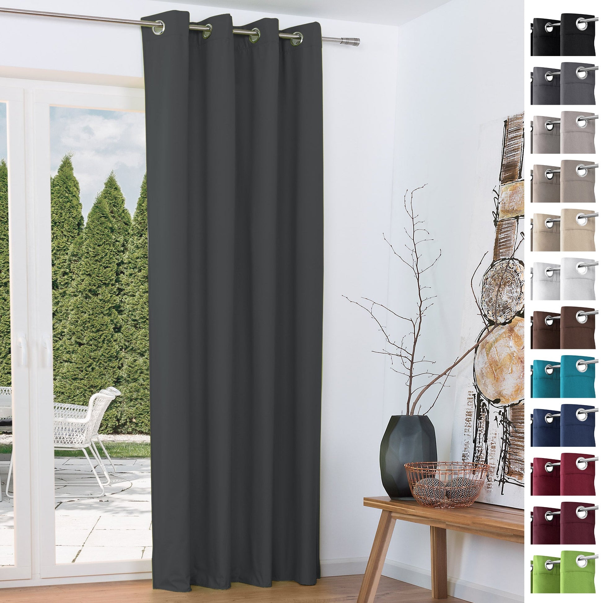 Beautissu Ösenschal Amelie thermo curtains, UV-resistant, polyester fabric in multiple colors with metal eyelets for easy hanging.