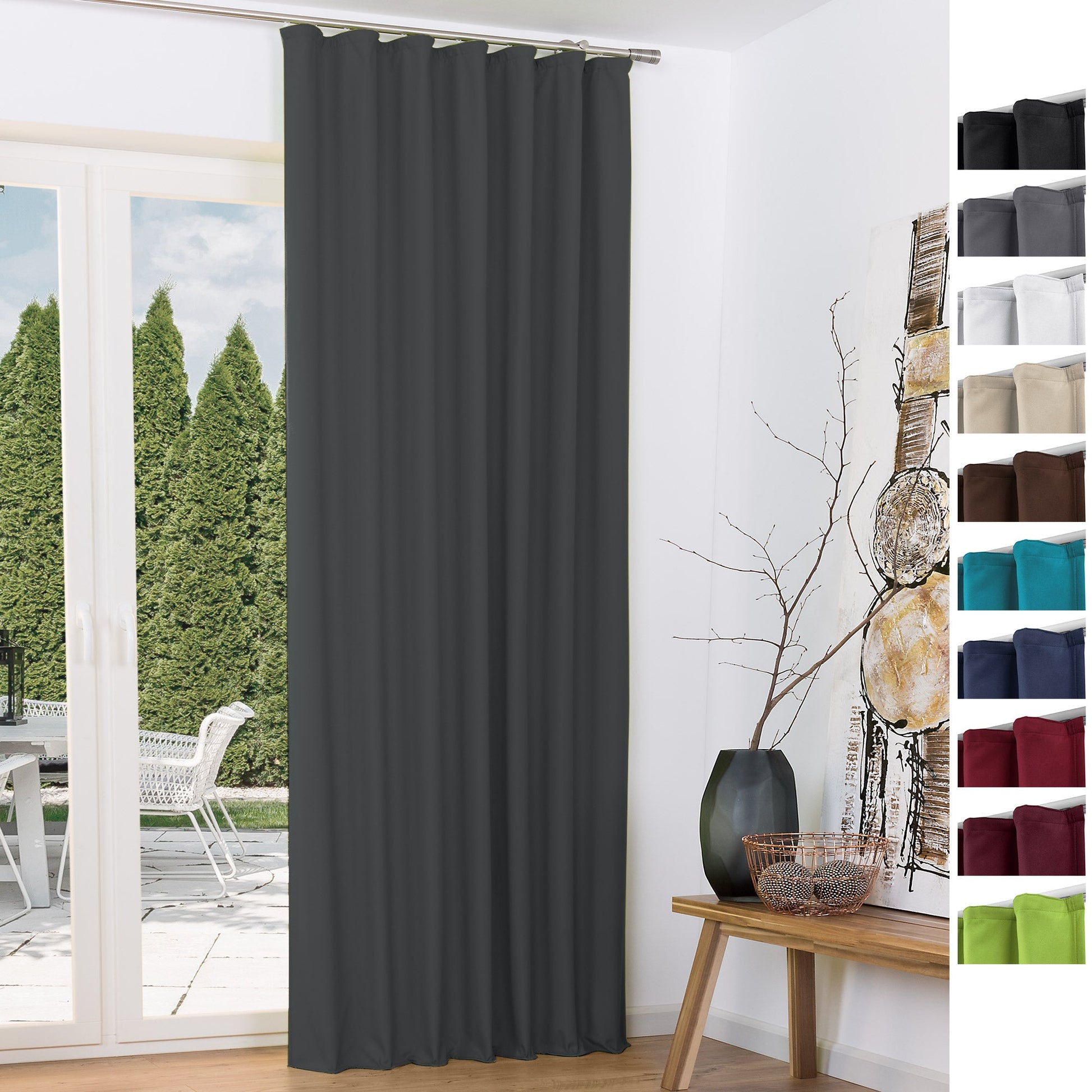 Beautissu Amelie Thermo-Vorhänge mit Kräuselband in verschiedenen Farben, wärmeisolierend und lichtundurchlässig, ideal für dekorative Wohnraumgestaltung.